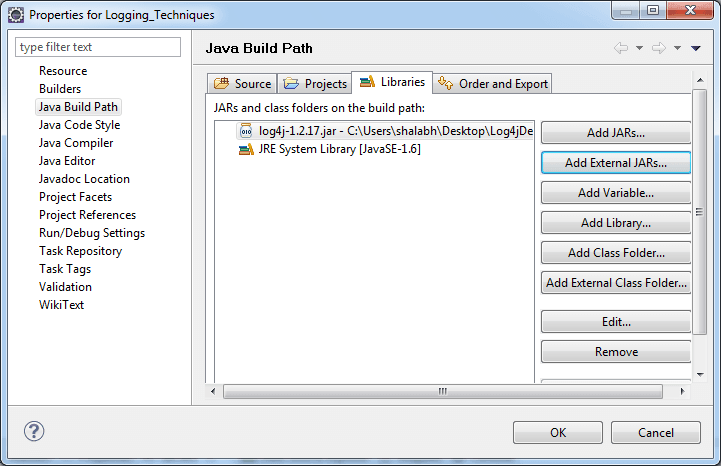 Adding log4j jar