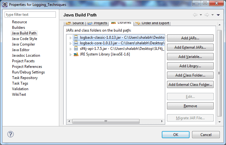 logback and slf4j jars