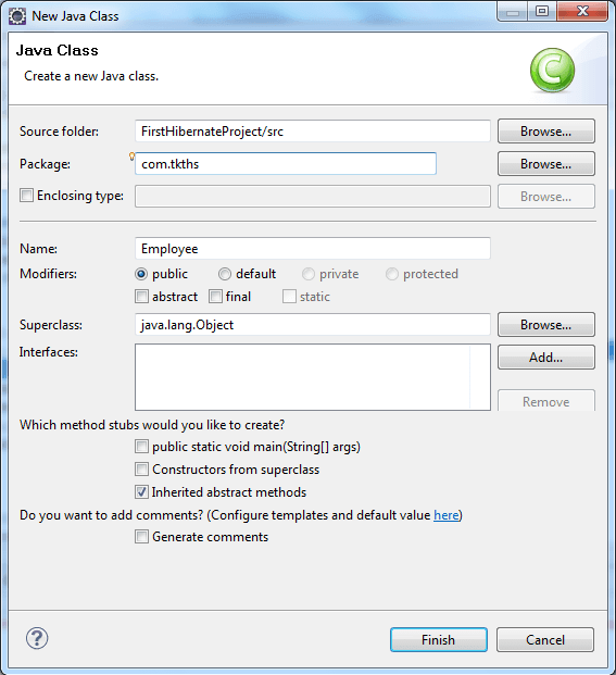 Adding Hibernate class