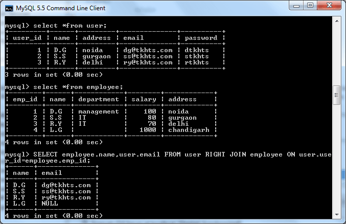 mysql right join