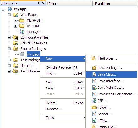 Servlet in Netbeans new class next
