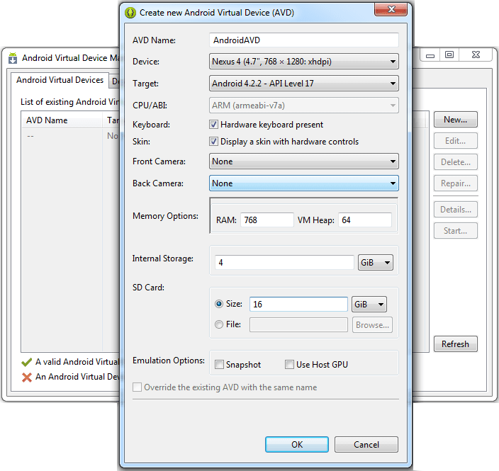 Android Virtual Device setup