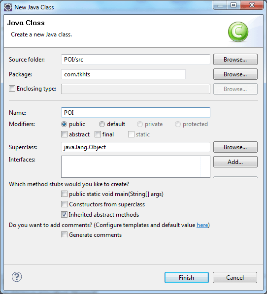 Creating the POI class in Eclipse